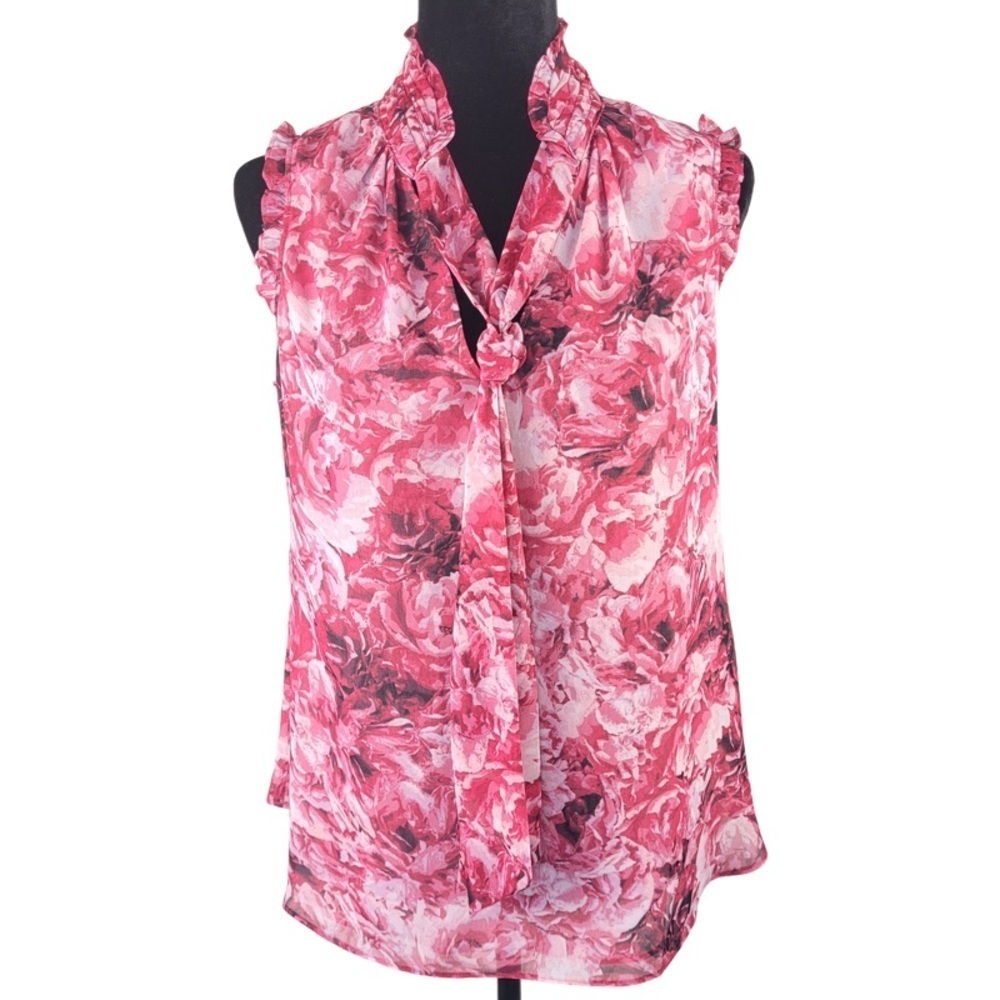 ✅ White House Black Market pink red sleeveless blouse top size S